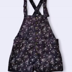Free People Velour Purple Floral Short Overalls Vintage Sz‎ 4